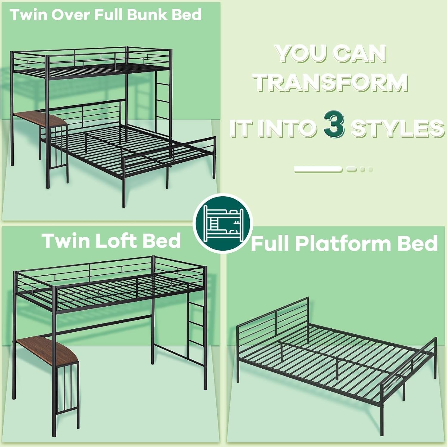 Metal Loft Bed Twin Over Full With Desk And Storage