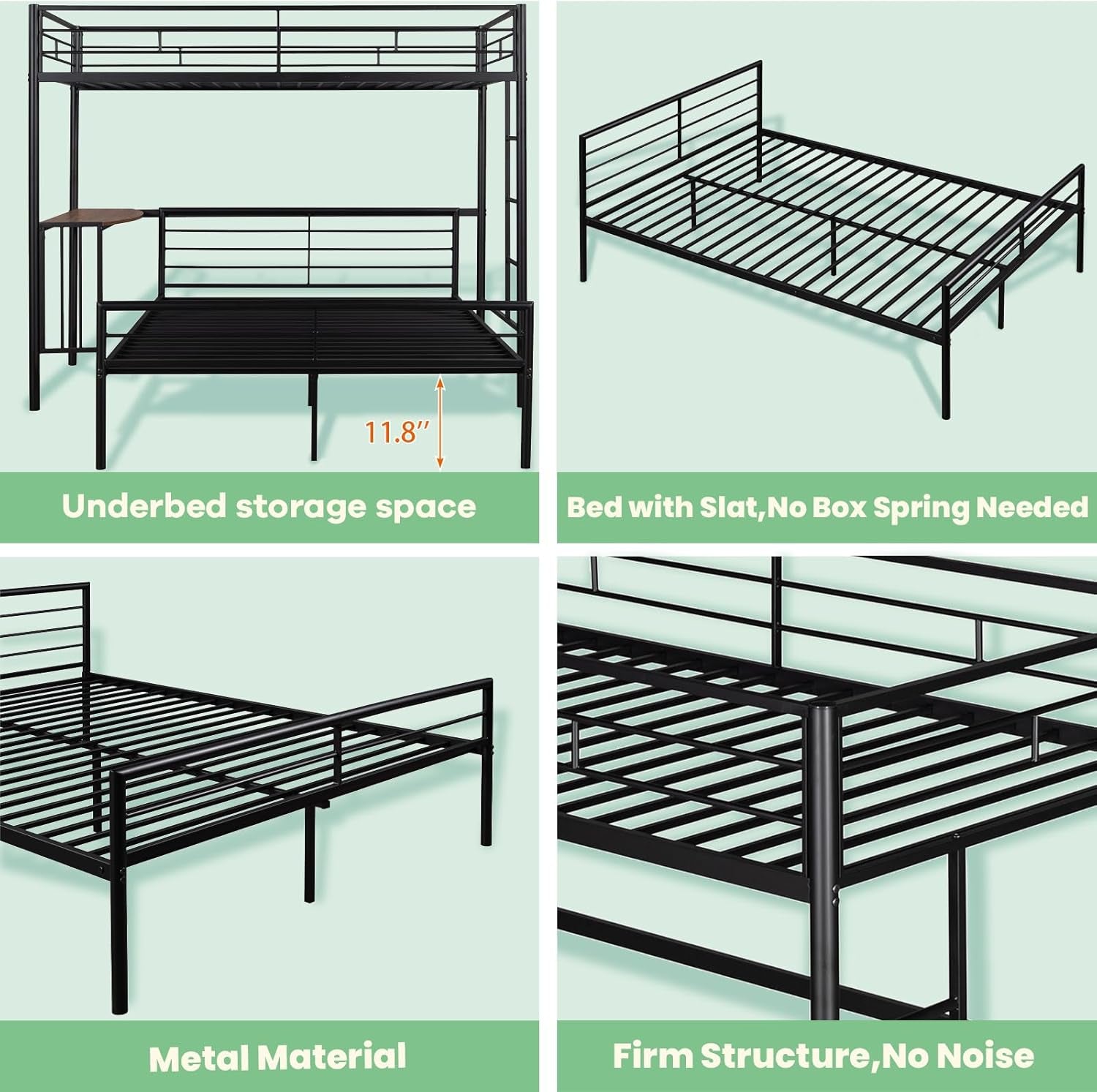Metal Loft Bed Twin Over Full With Desk And Storage