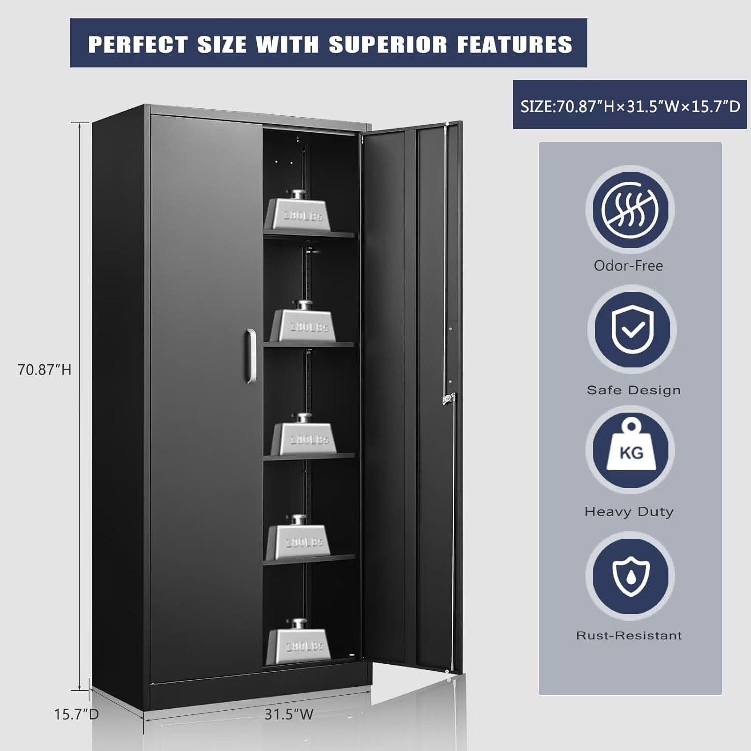 Metal Storage Cabinet With Adjustable Shelves Black