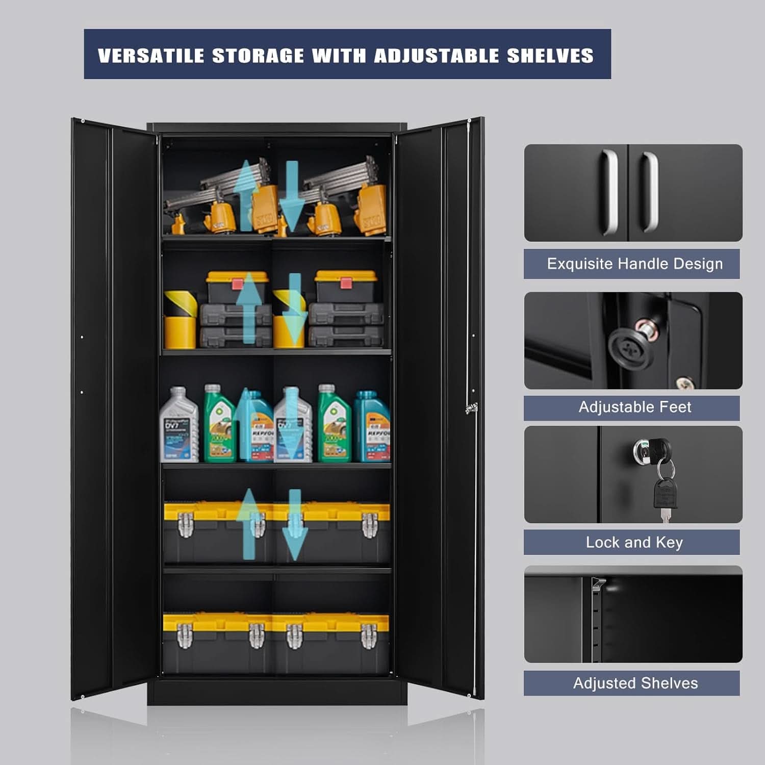 Metal Storage Cabinet With Adjustable Shelves Black