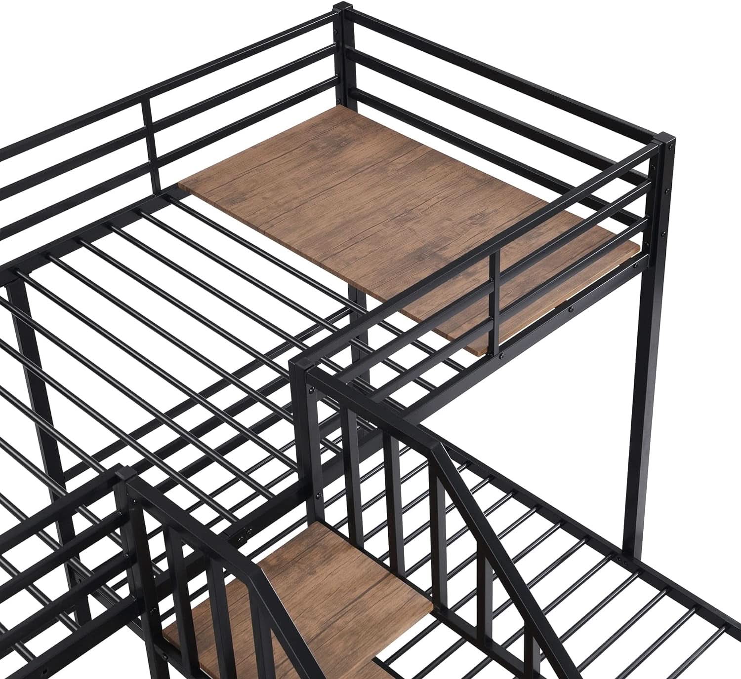 Metal Triple Bunk Bed With Stairs Black Three Beds