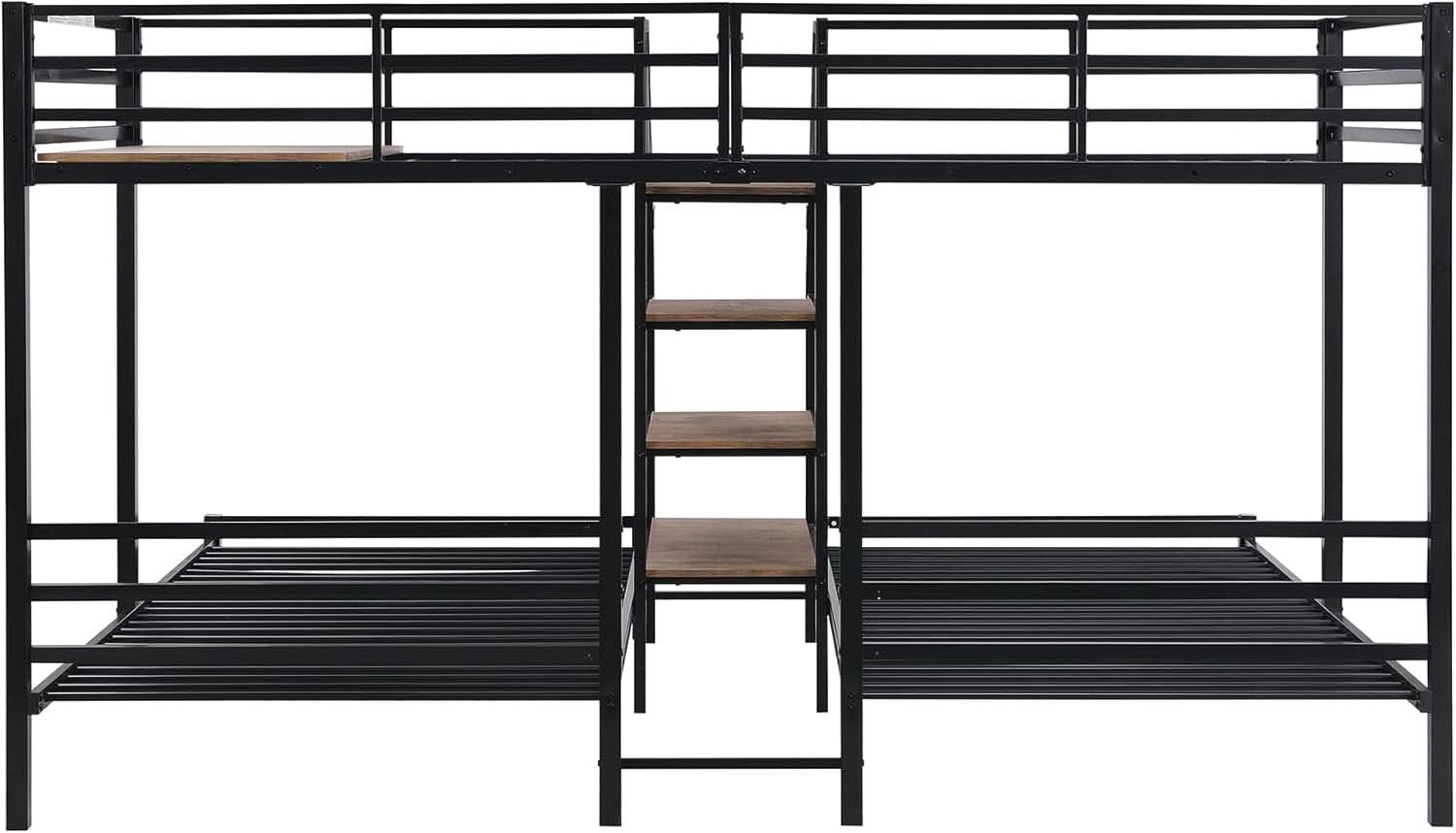 Metal Triple Bunk Bed With Stairs Black Three Beds