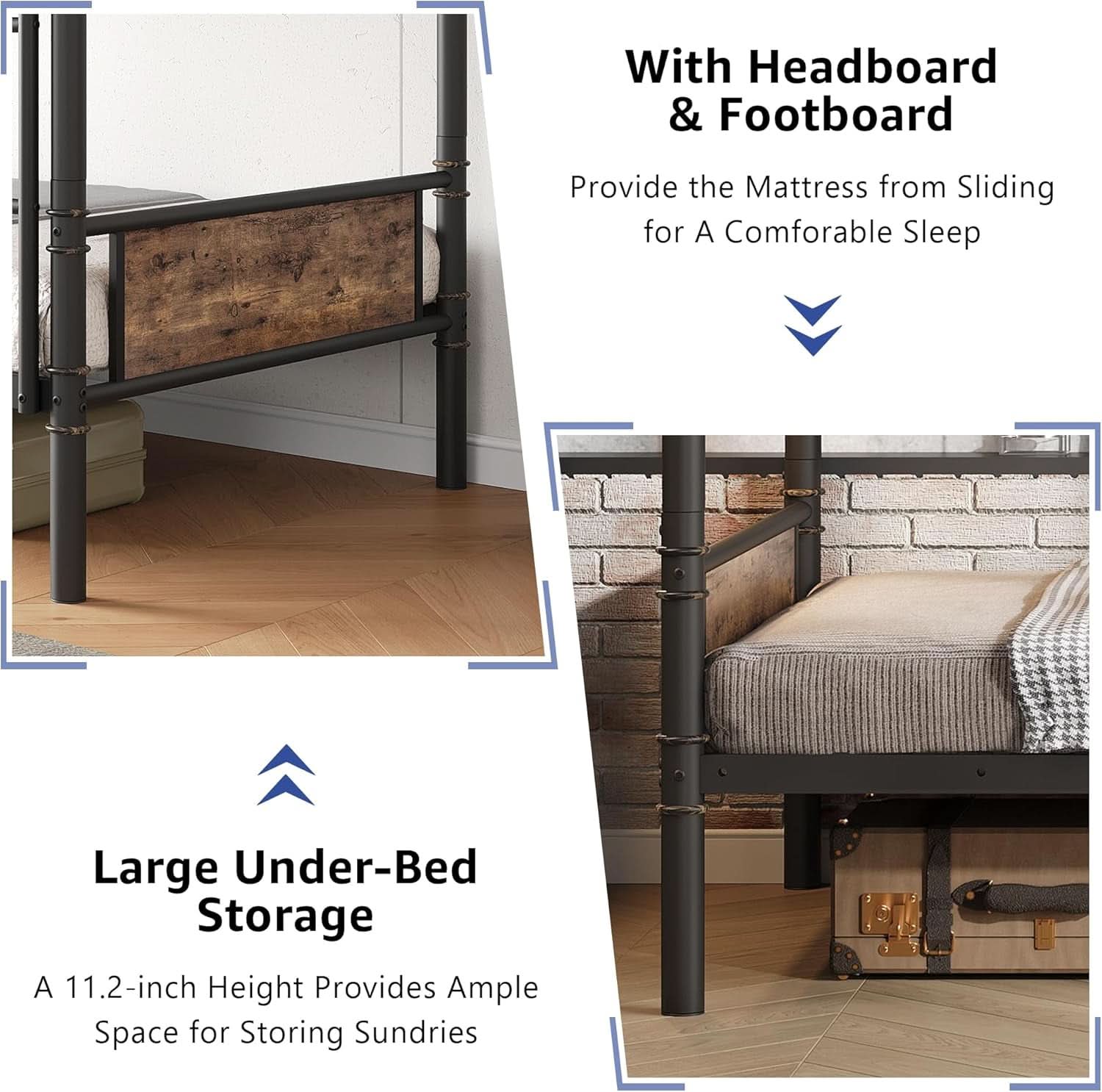 Metal Twin Over Twin Bunk Bed Vintage Brown Safety Rails