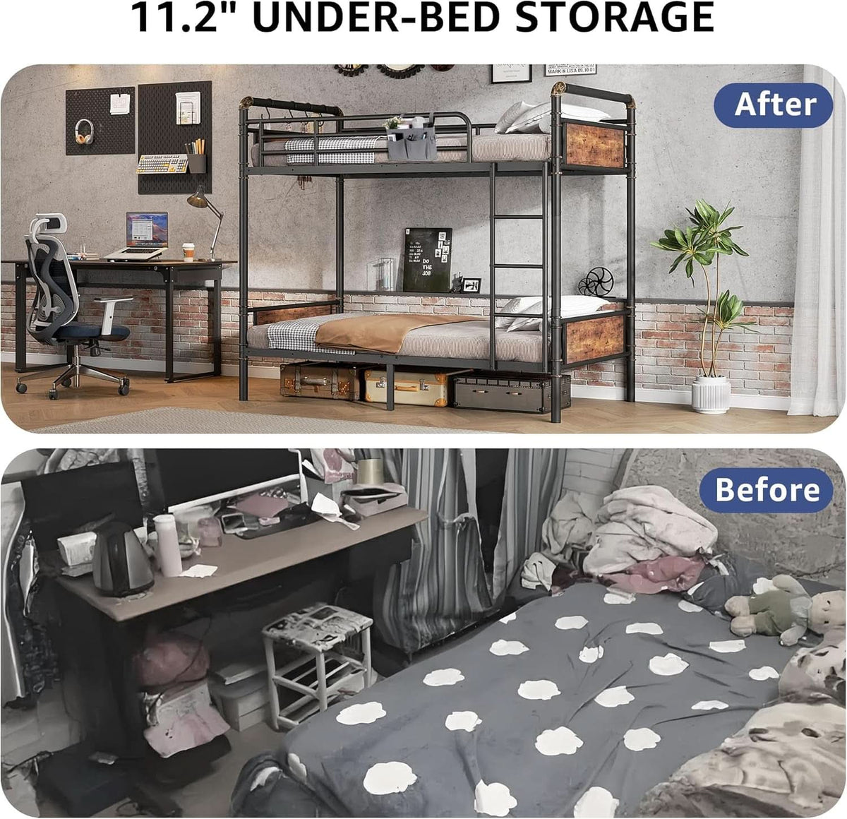 Metal Twin Over Twin Bunk Bed Vintage Brown Safety Rails