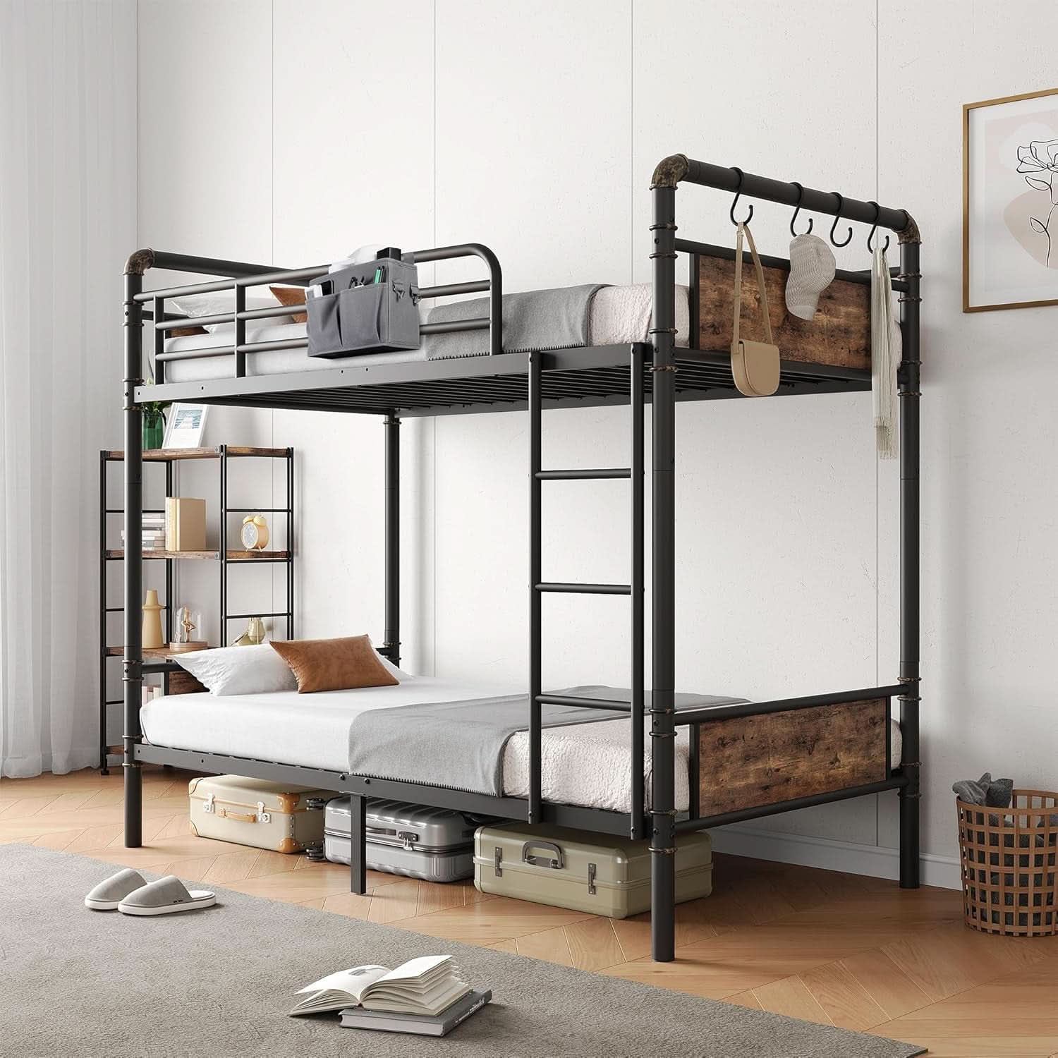 Metal Twin Over Twin Bunk Bed Vintage Brown Safety Rails