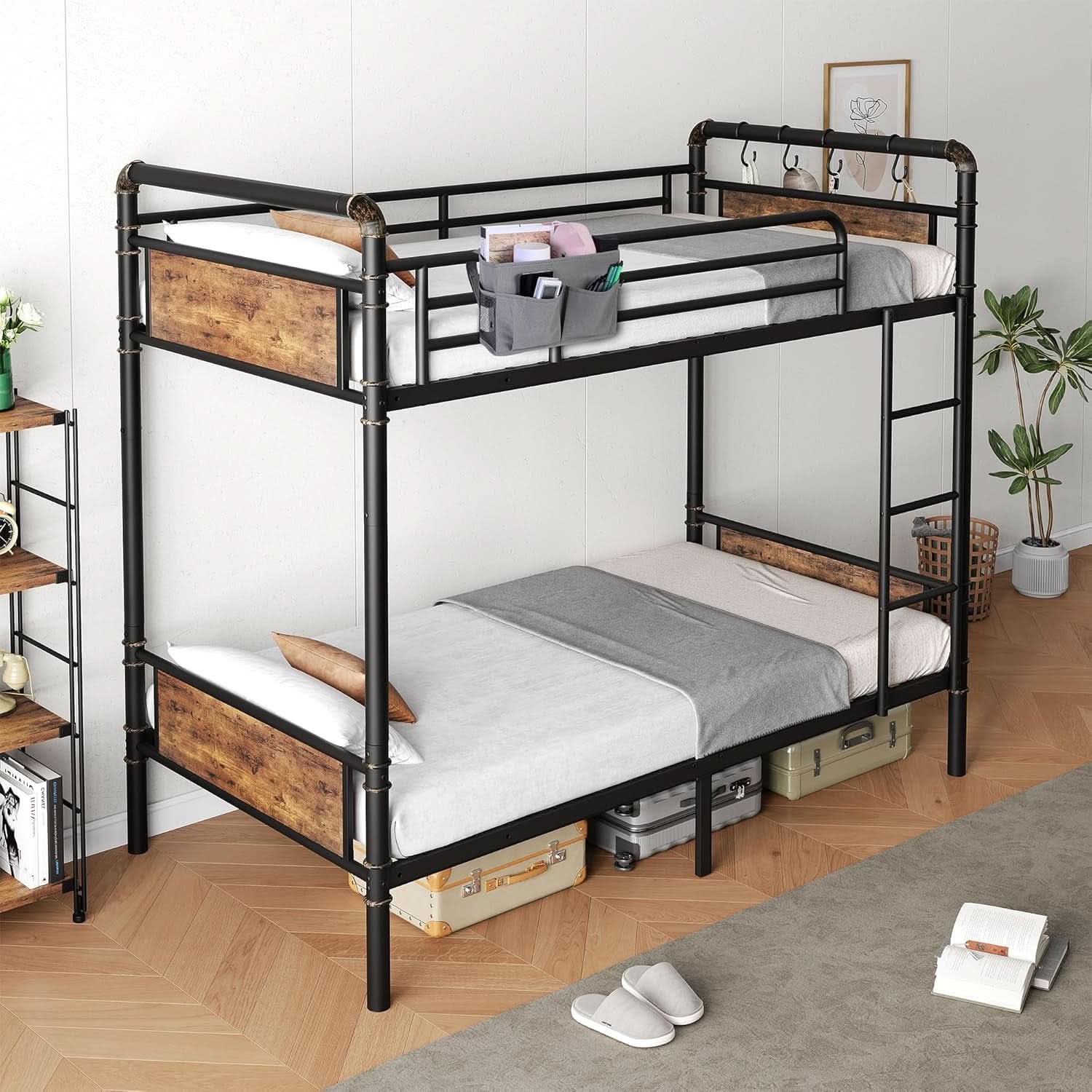 Metal Twin Over Twin Bunk Bed Vintage Brown Safety Rails