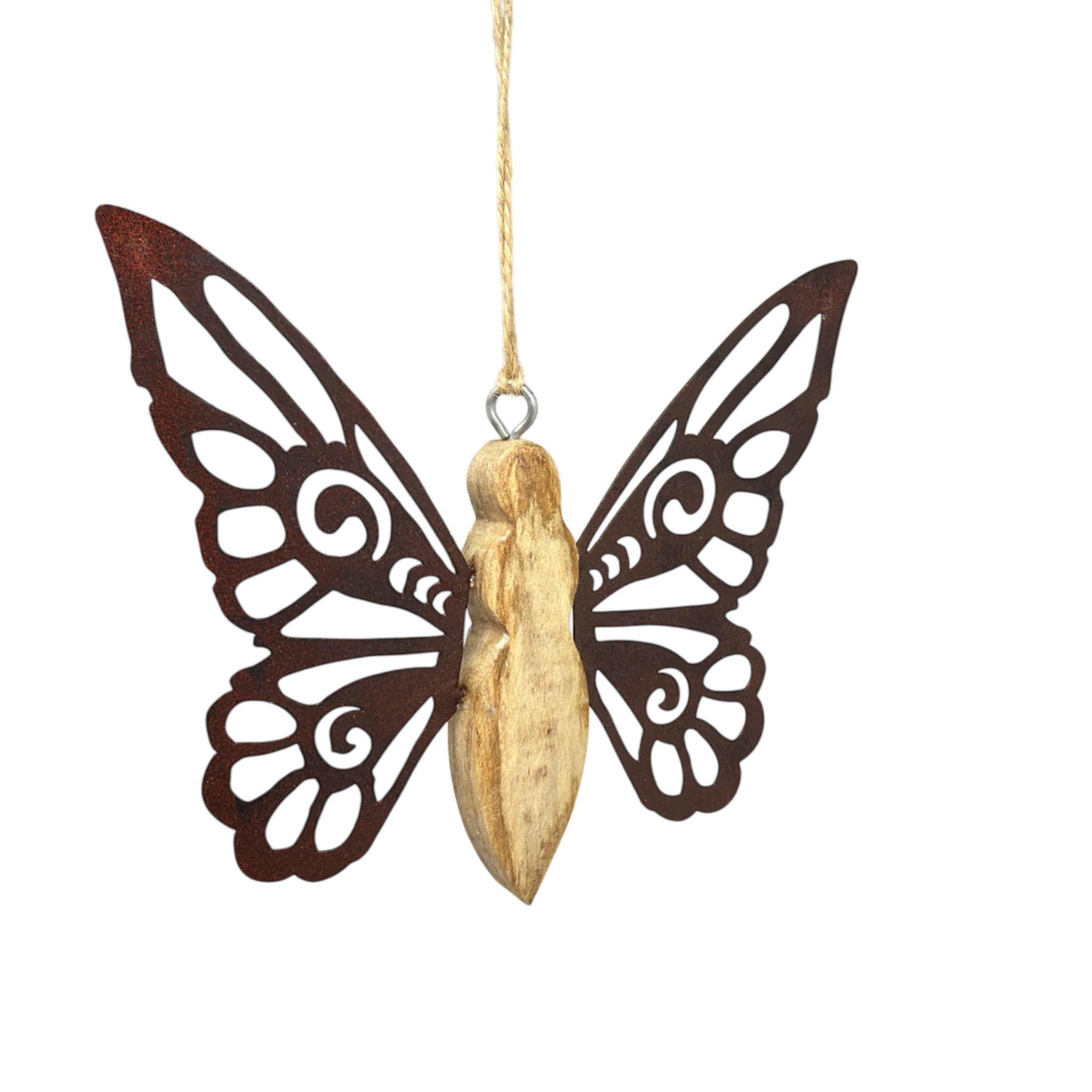Metal and Mango Wood Rustic Butterfly Ornament - Medium