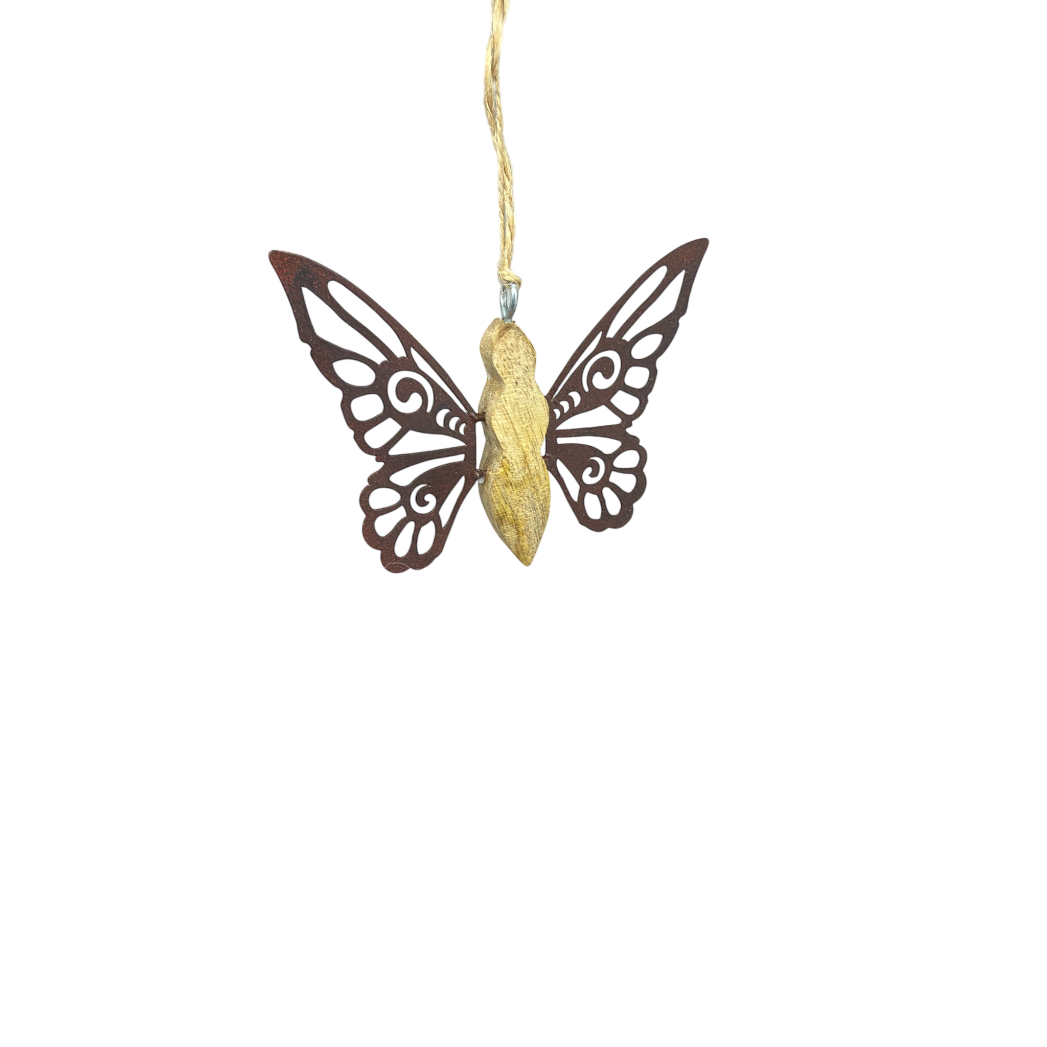 Metal and Mango Wood Rustic Butterfly Ornament - Small