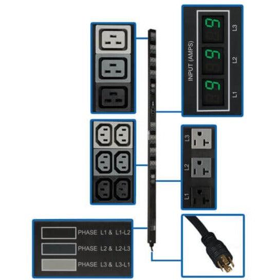 Metered Power Distribution Unit - 5.7kW 3-Phase Rackmount PDU | Eaton Tripp Lite PDU3MV6L2120