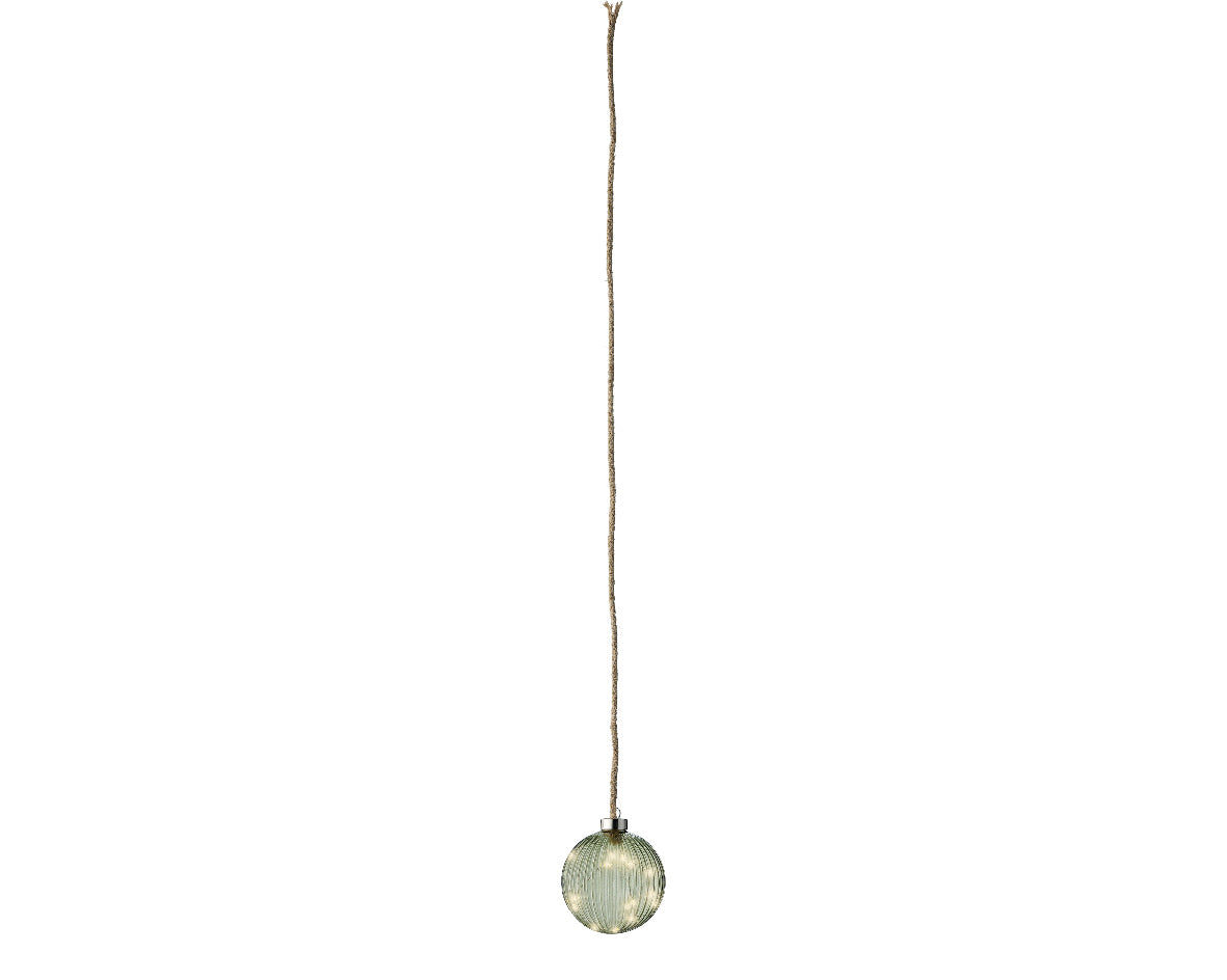 Micro LED Lighted Glass Ball Ornament - Green with Warm White Lights