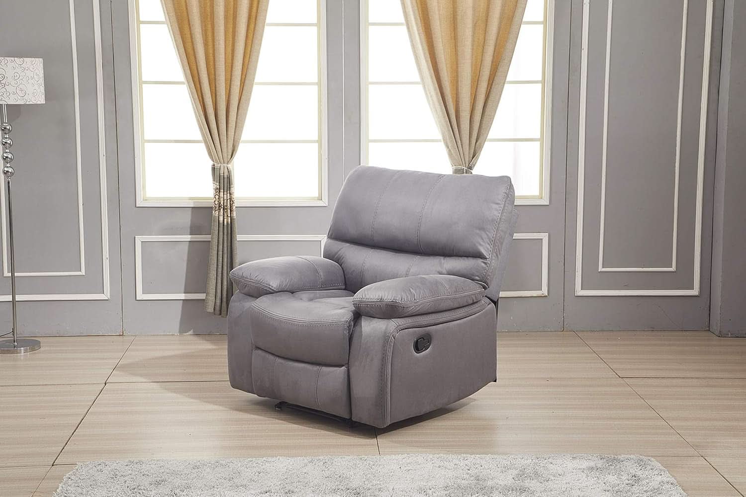 Microfiber Reclining Sofa Set Grey Living Room 8007