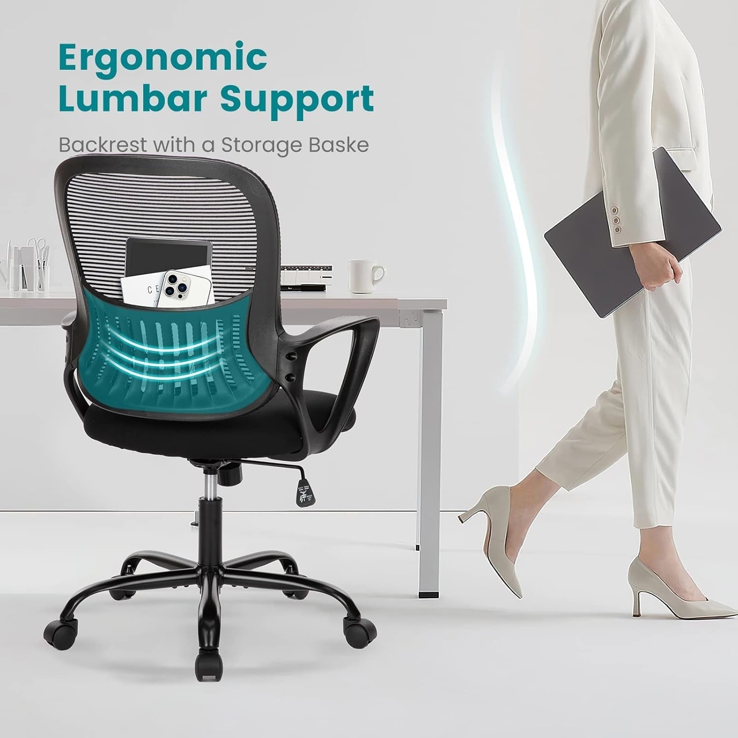Mid Back Ergonomic Office Chair With Lumbar Support