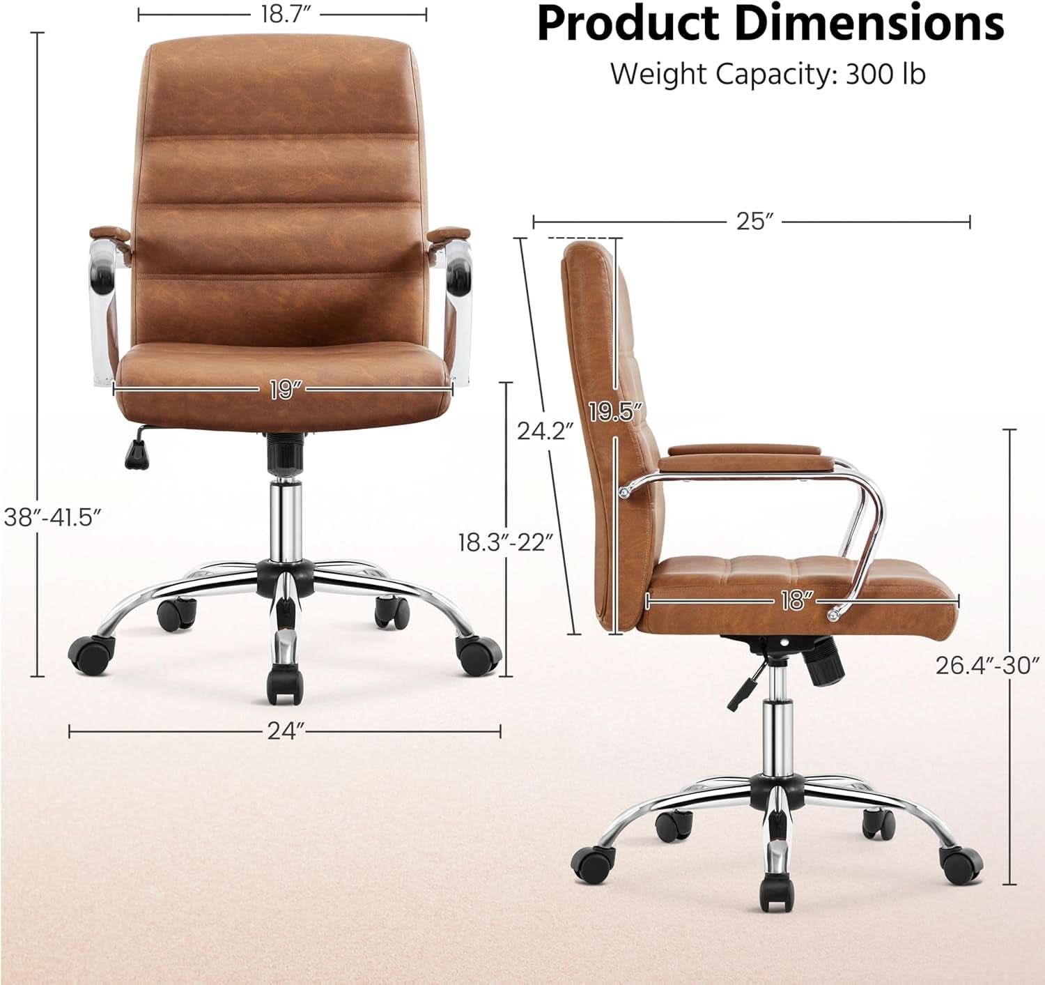 Mid Back Office Chair With Arms Brown Height Adjustable