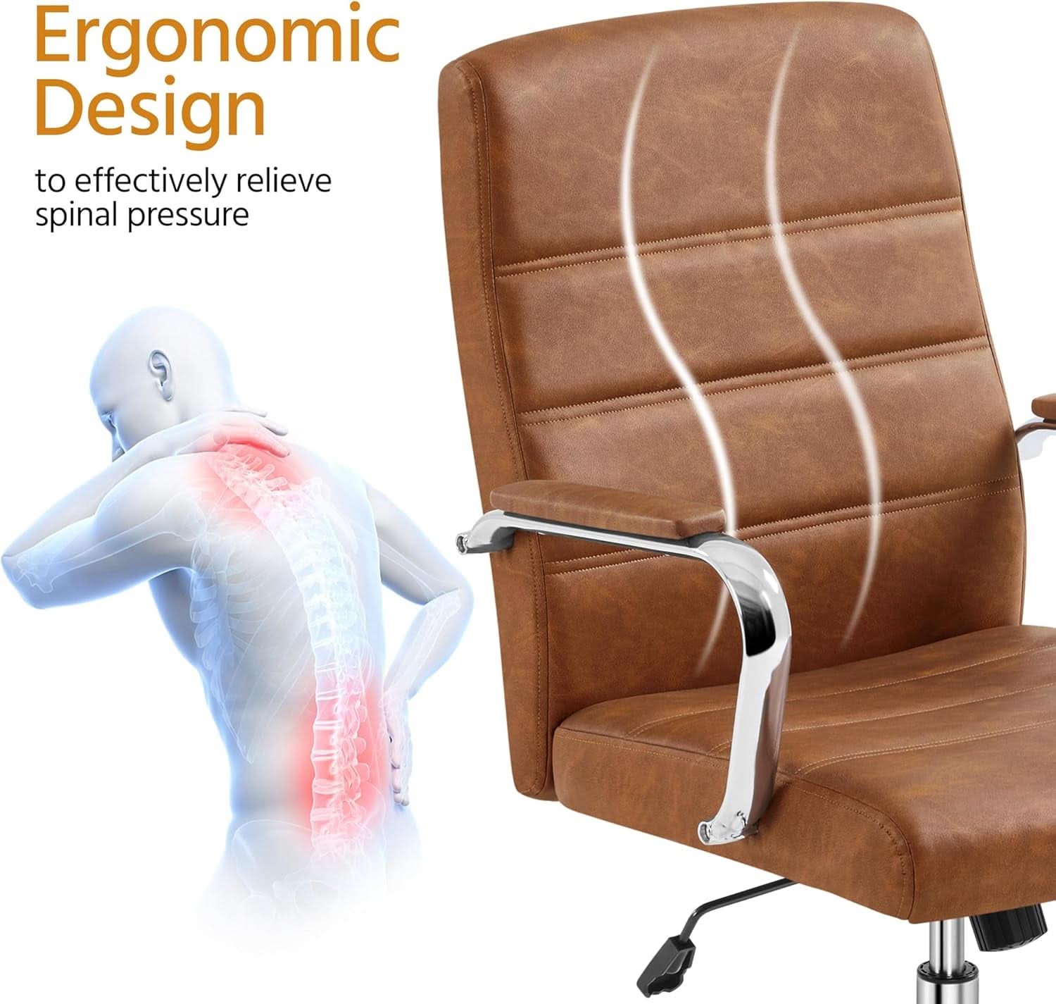 Mid Back Office Chair With Arms Brown Height Adjustable
