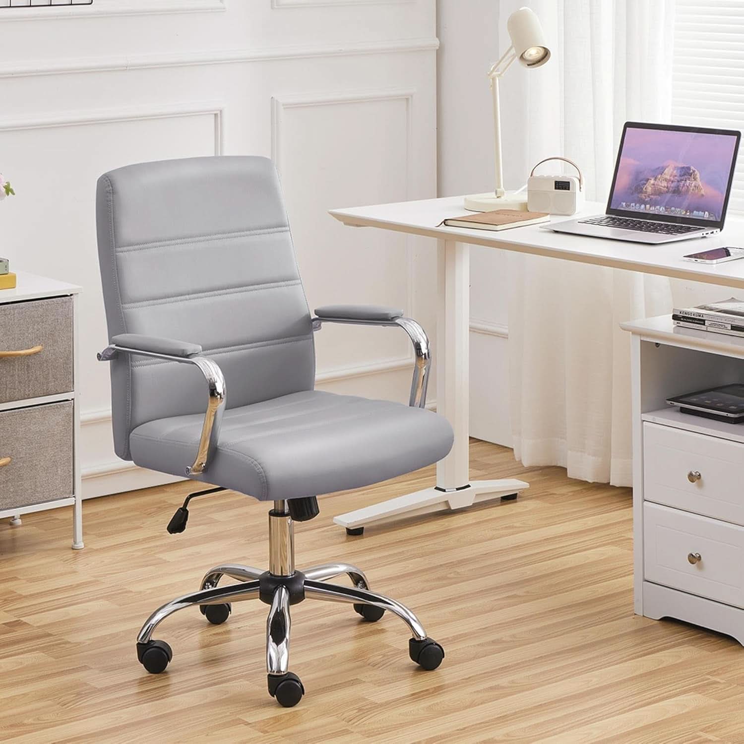 Mid Back Office Chair With Arms Gray Height Adjustable