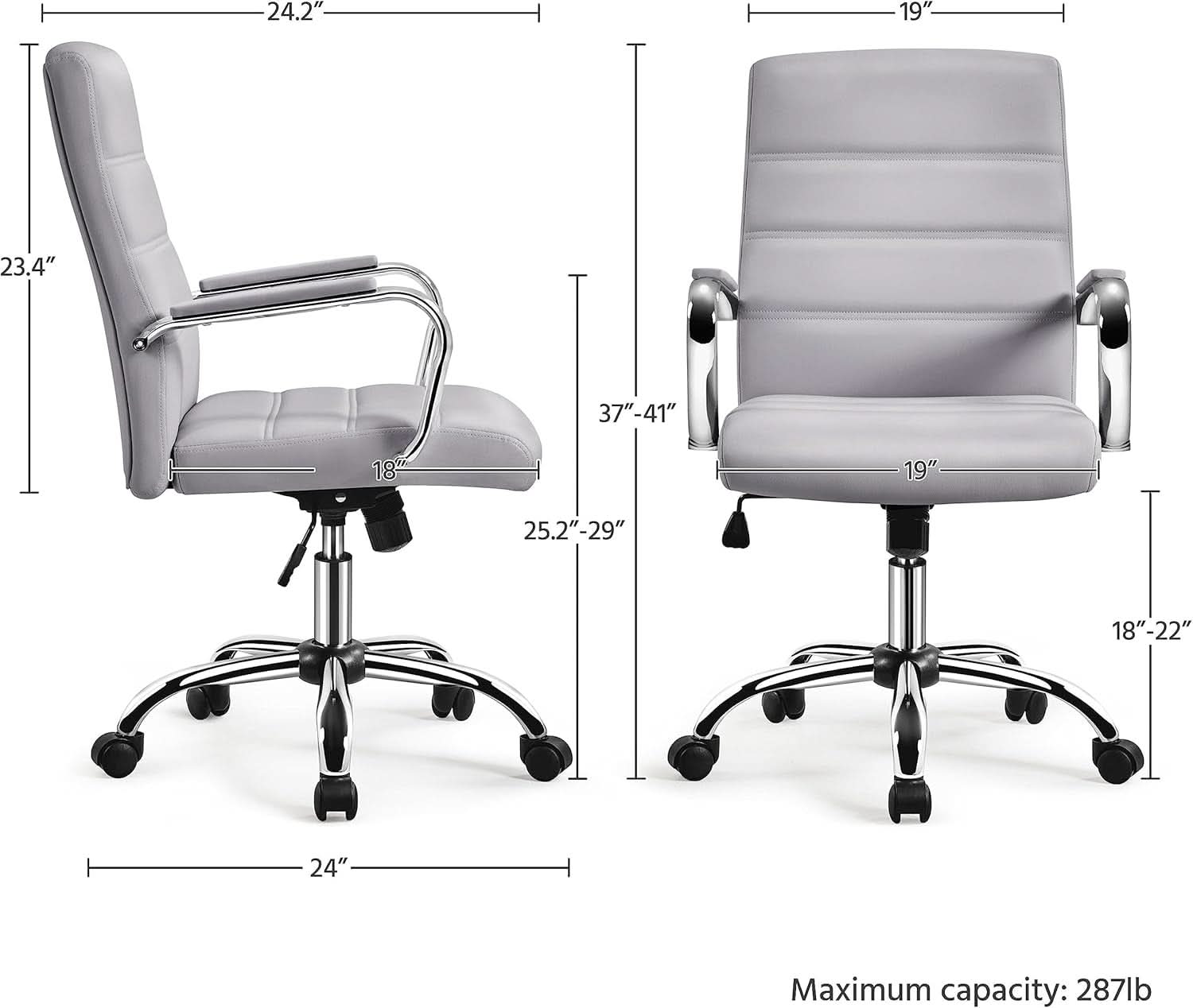 Mid Back Office Chair With Arms Gray Height Adjustable