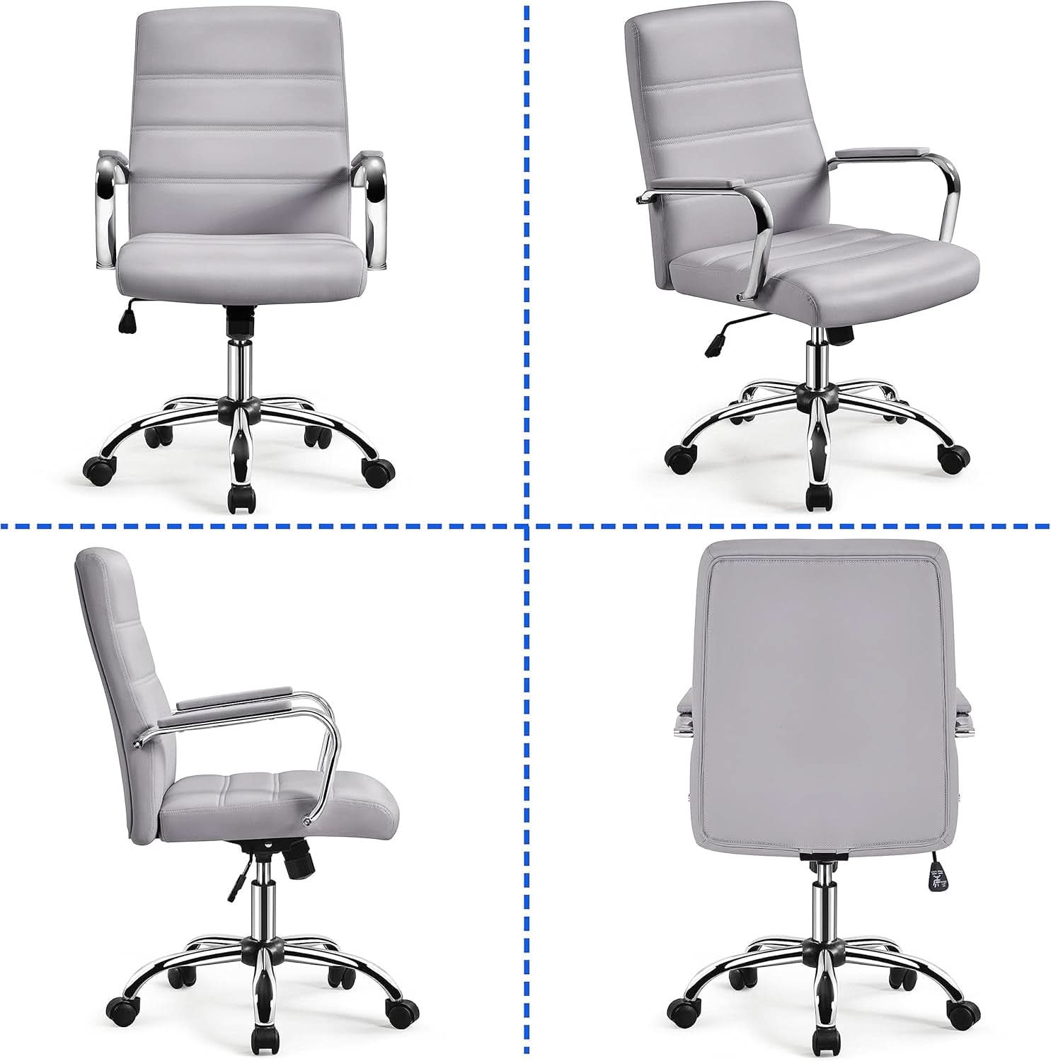 Mid Back Office Chair With Arms Gray Height Adjustable