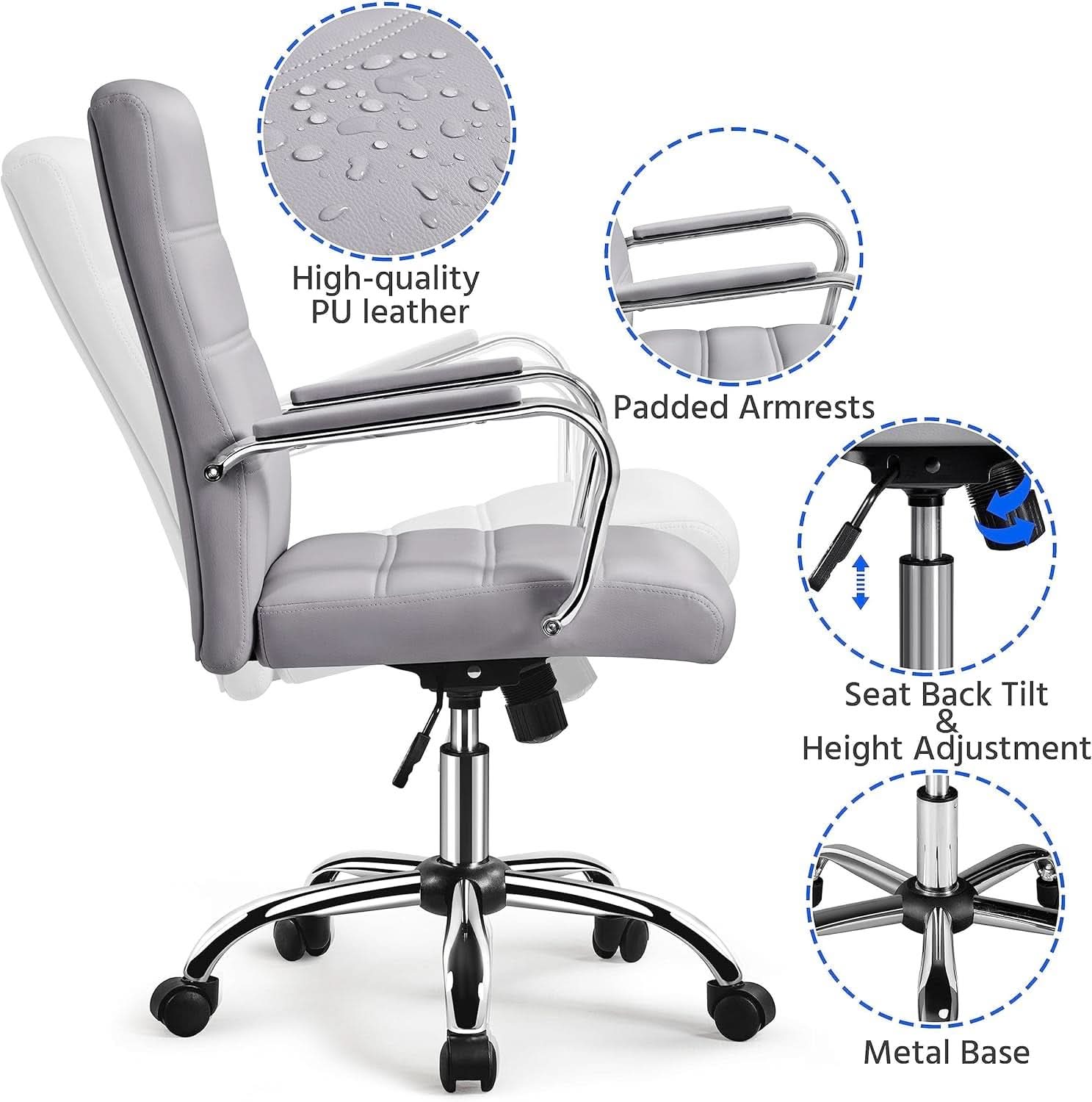 Mid Back Office Chair With Arms Gray Height Adjustable