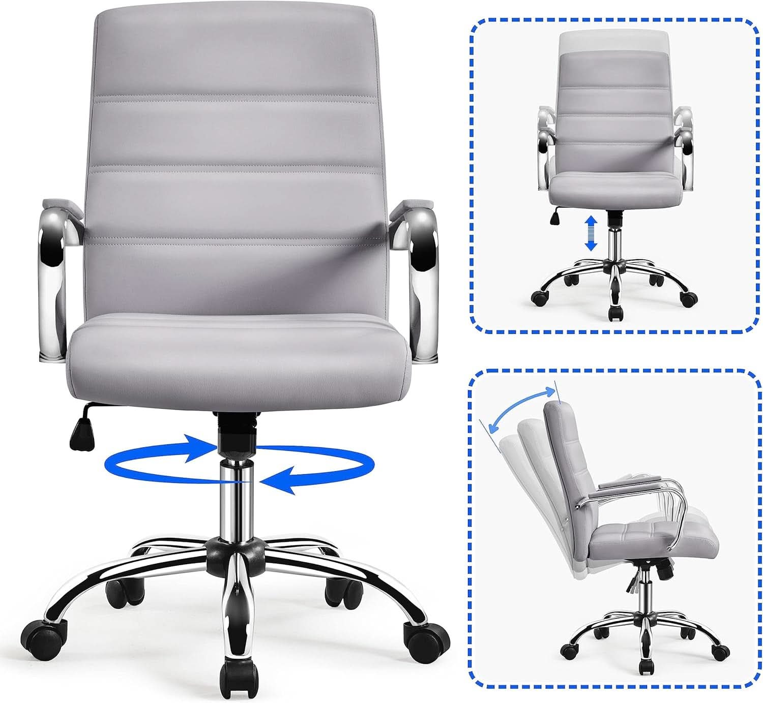 Mid Back Office Chair With Arms Gray Height Adjustable