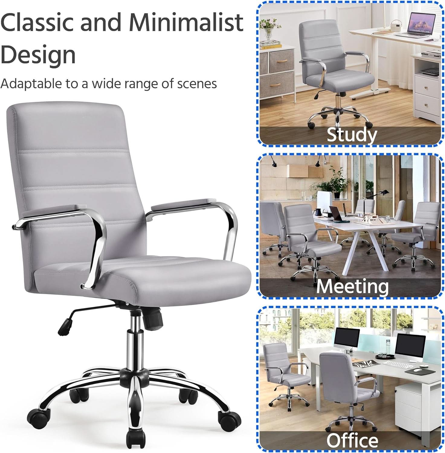 Mid Back Office Chair With Arms Gray Height Adjustable