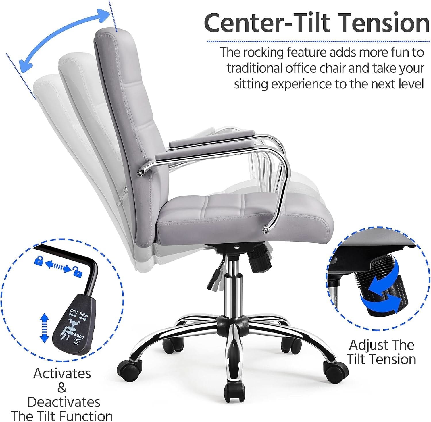 Mid Back Office Chair With Arms Gray Height Adjustable