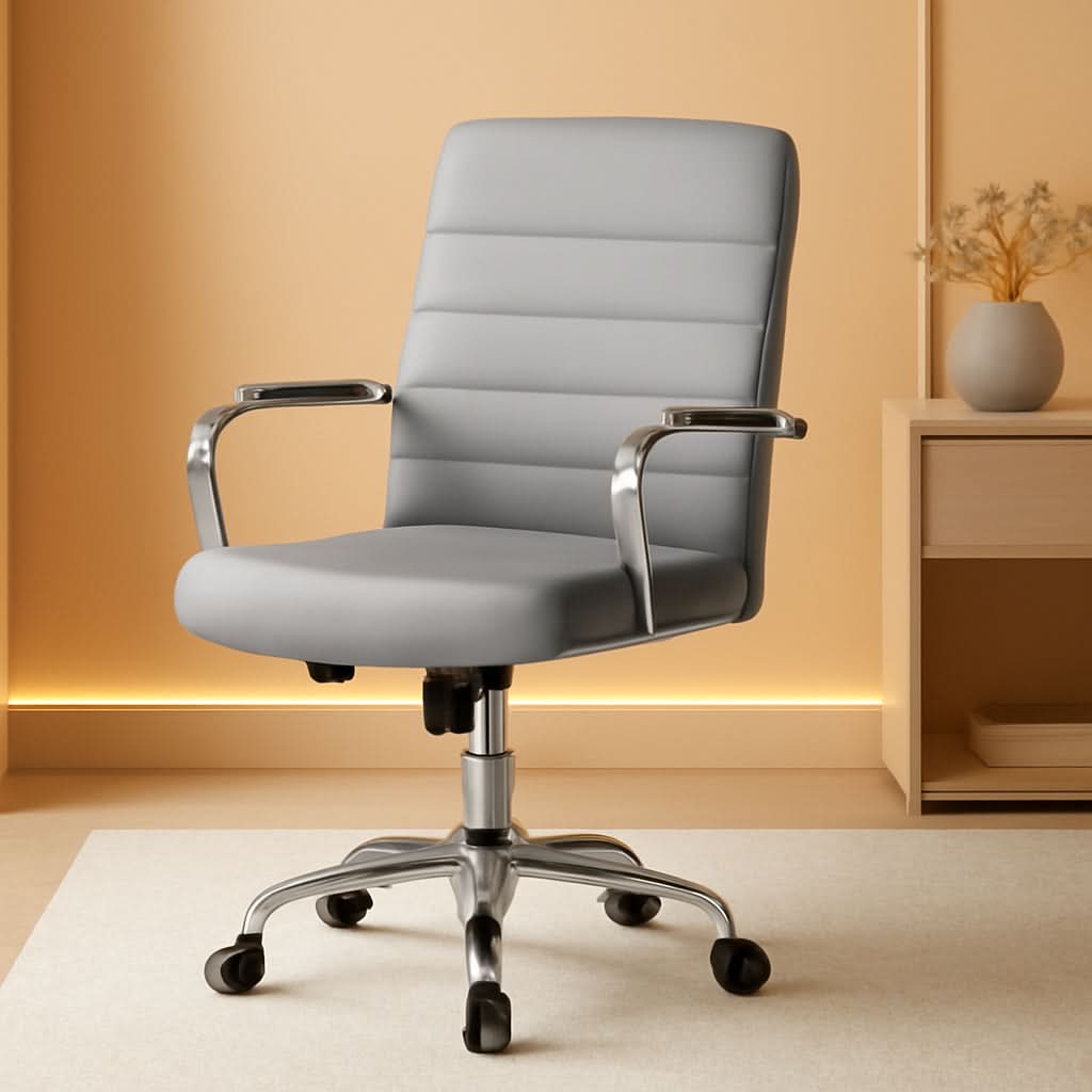Mid Back Office Chair With Arms Gray Height Adjustable