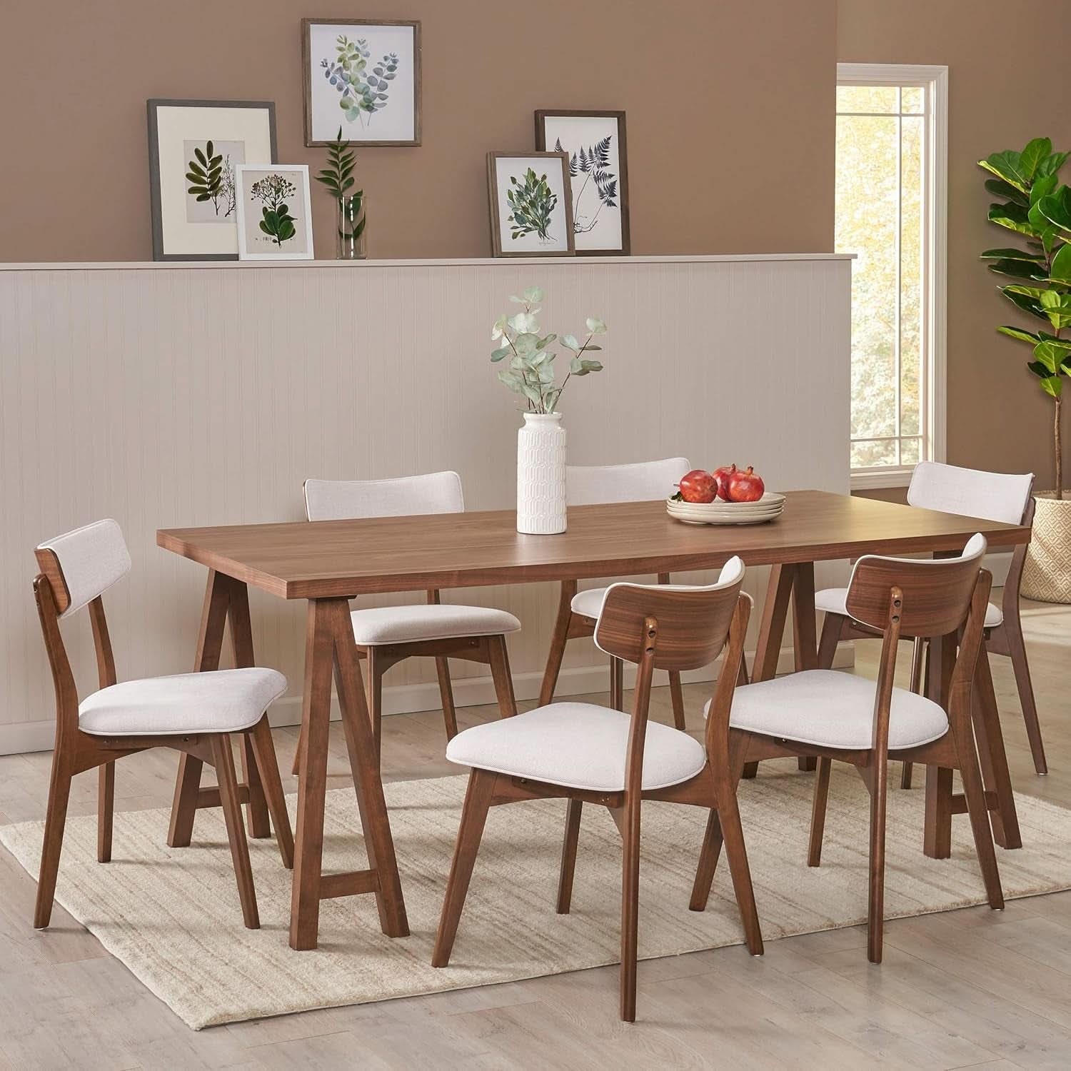 Mid Century A Frame Dining Set Beige Textile Upholstery