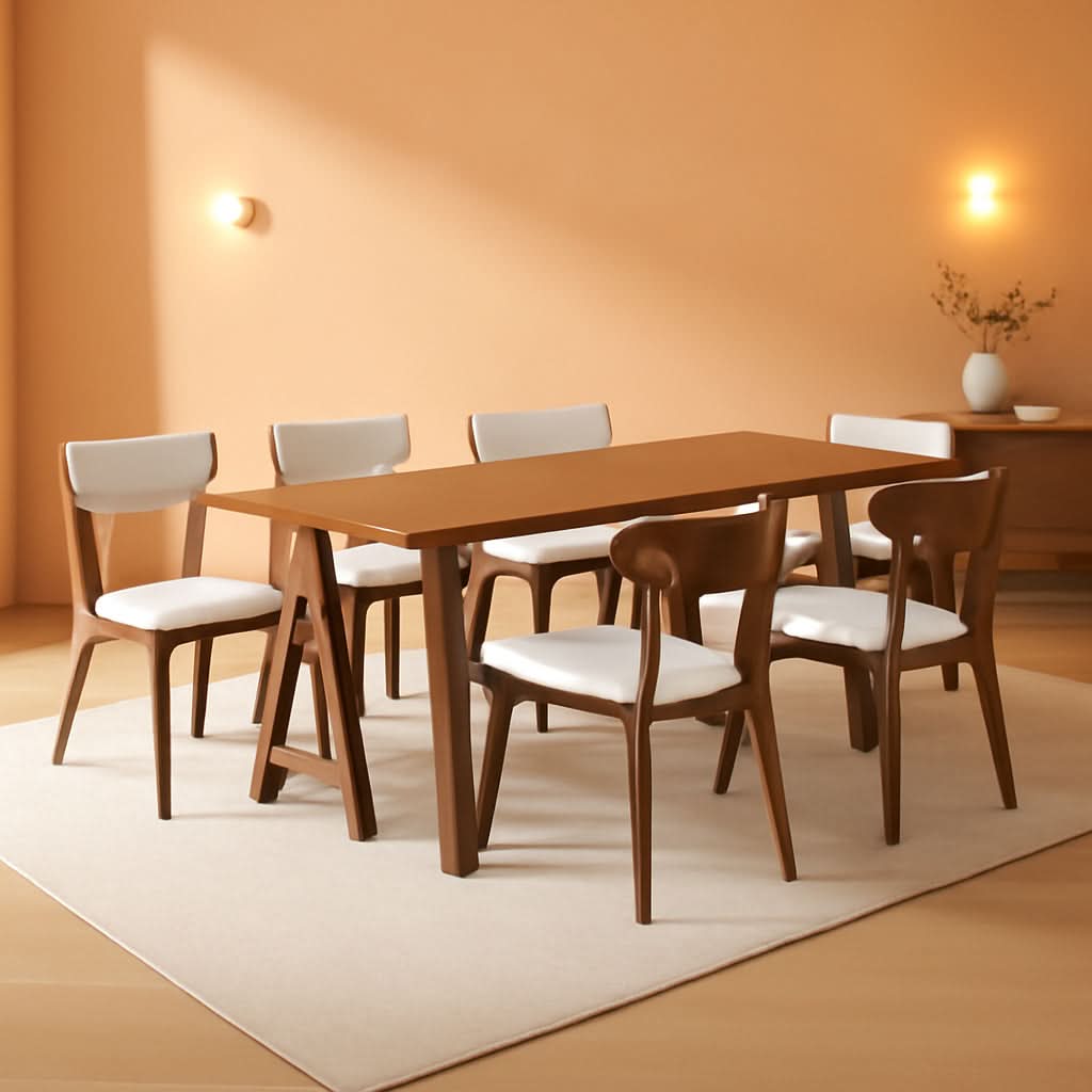 Mid Century A Frame Dining Set Beige Textile Upholstery