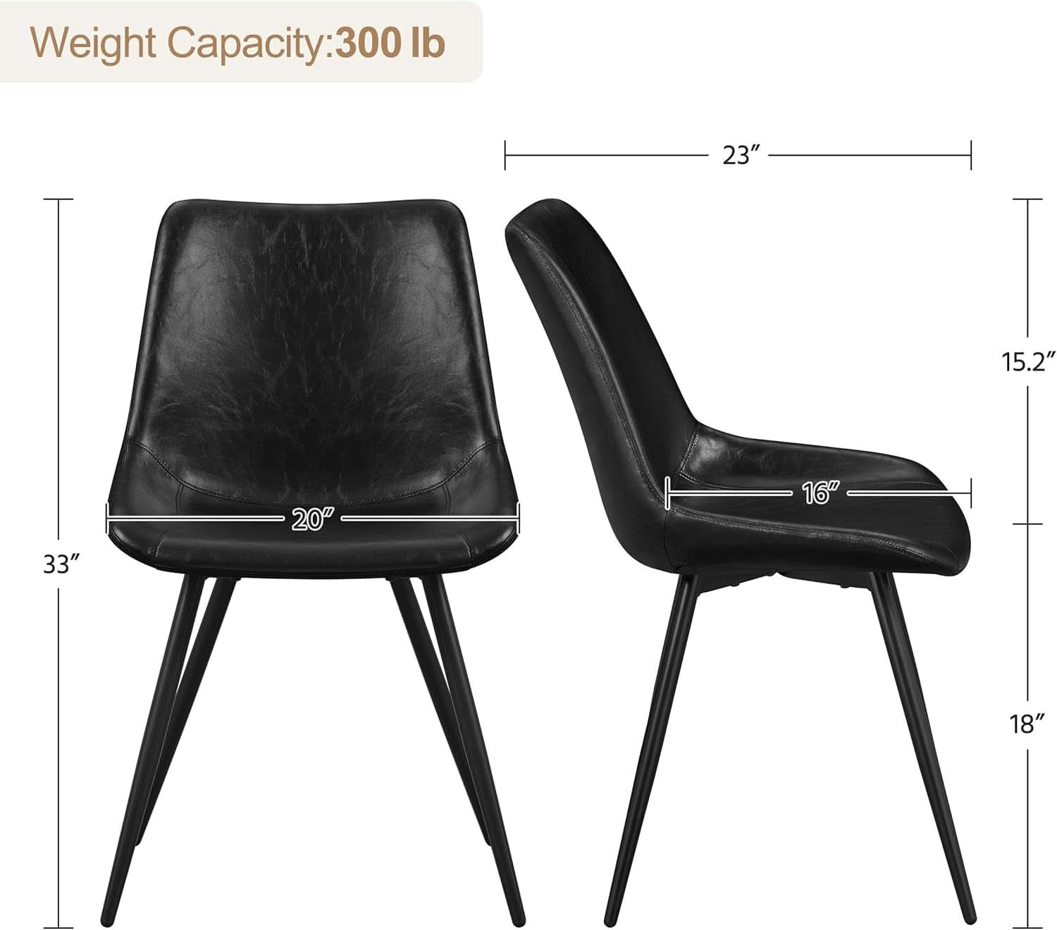 Mid Century Black Faux Leather Dining Chairs Set Of 2