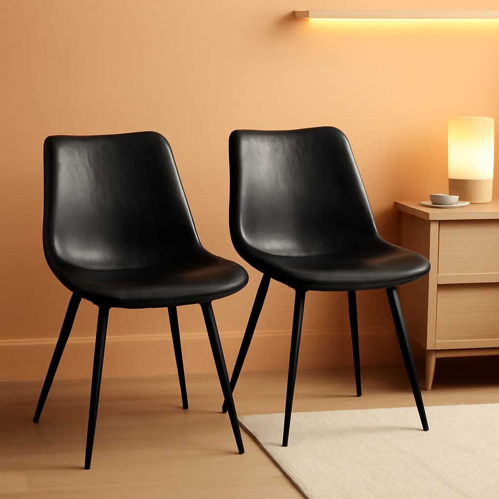 Mid Century Black Faux Leather Dining Chairs Set Of 2