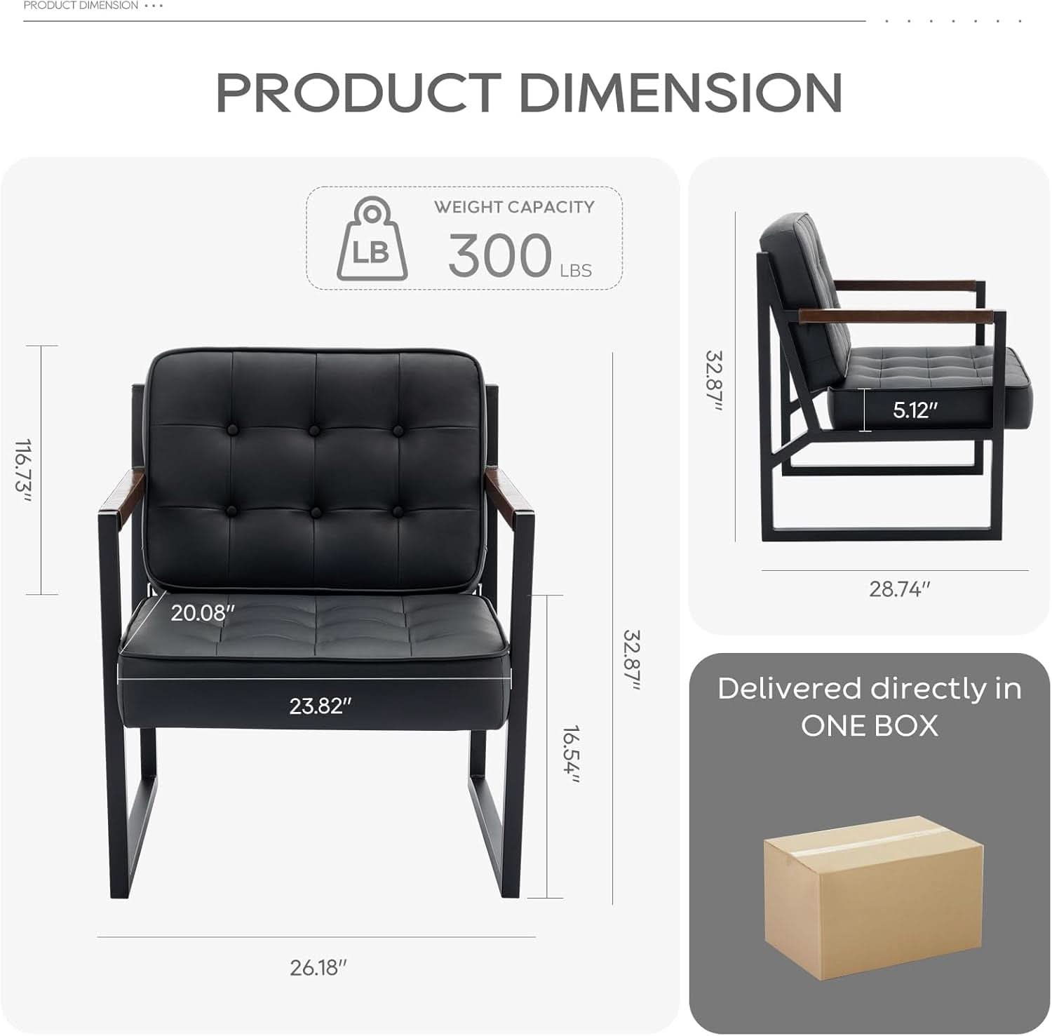 Mid Century Classic Black Leather Upholstered Accent Chair
