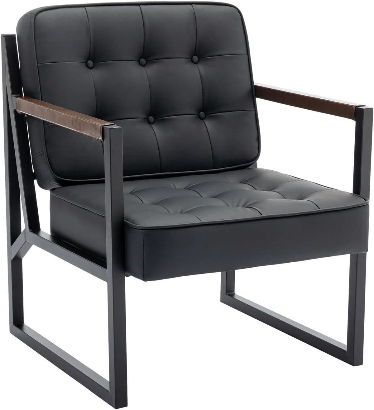 Mid Century Classic Black Leather Upholstered Accent Chair