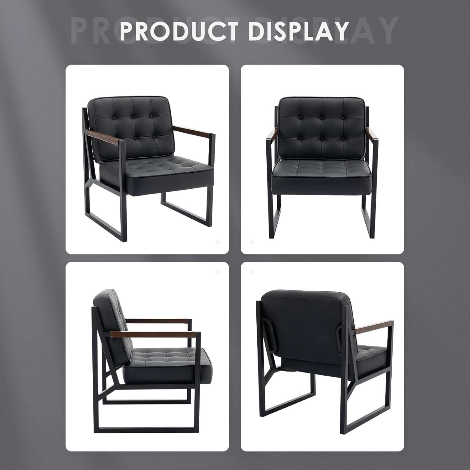 Mid Century Classic Black Leather Upholstered Accent Chair
