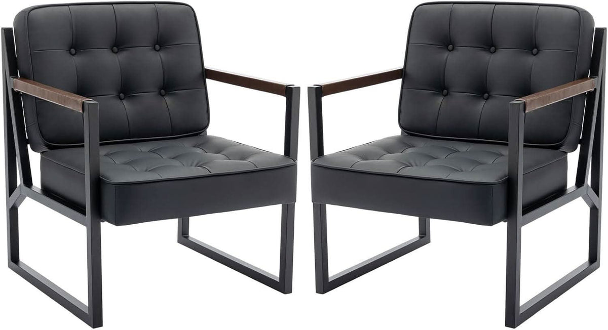 Mid Century Classic Black Leather Upholstered Accent Chair