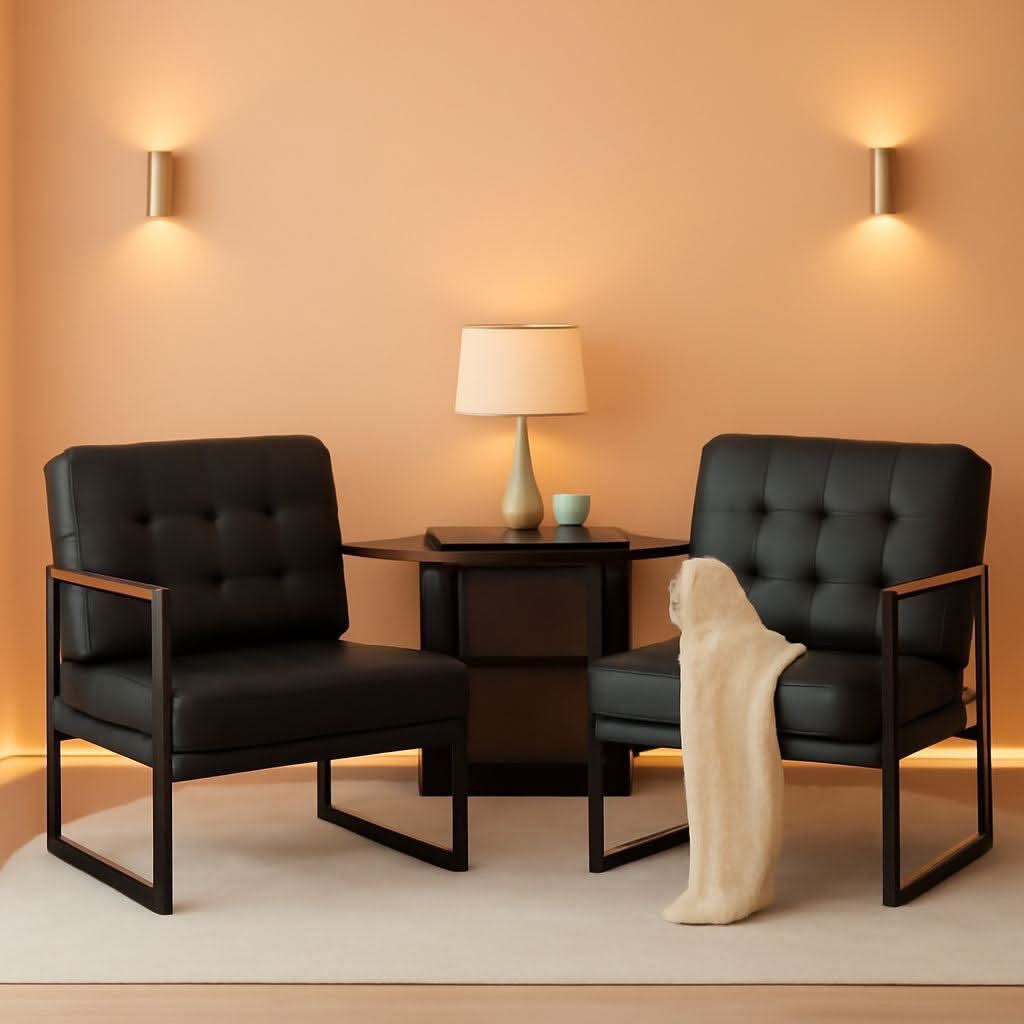Mid Century Classic Black Leather Upholstered Accent Chair