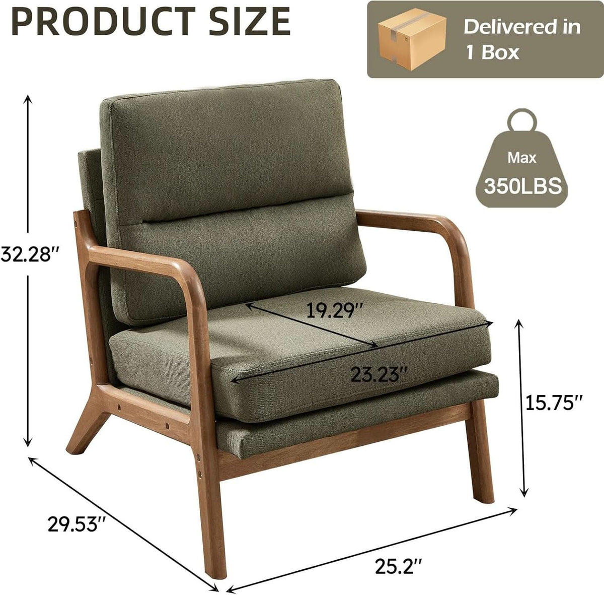 Mid Century Emerald Linen Upholstered Accent Chair