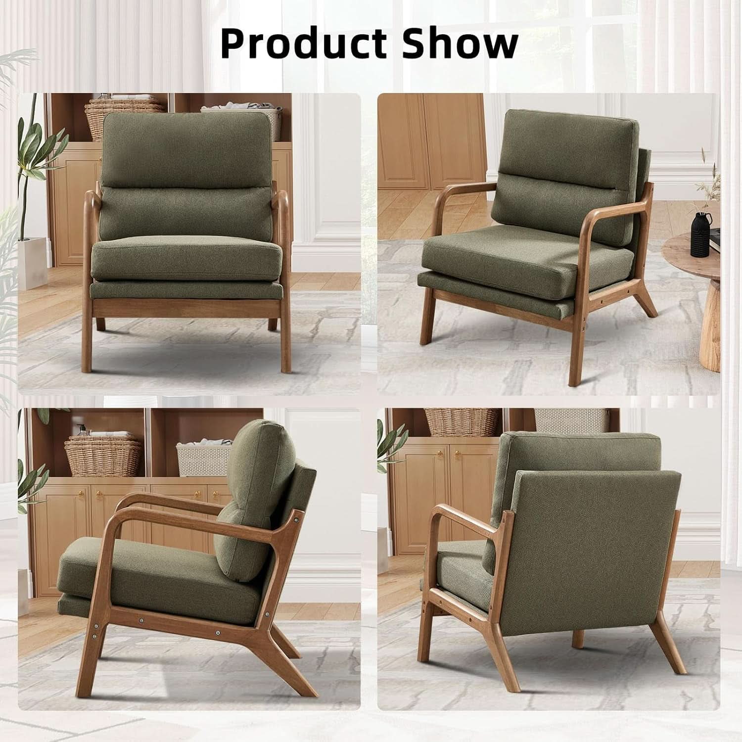 Mid Century Emerald Linen Upholstered Accent Chair