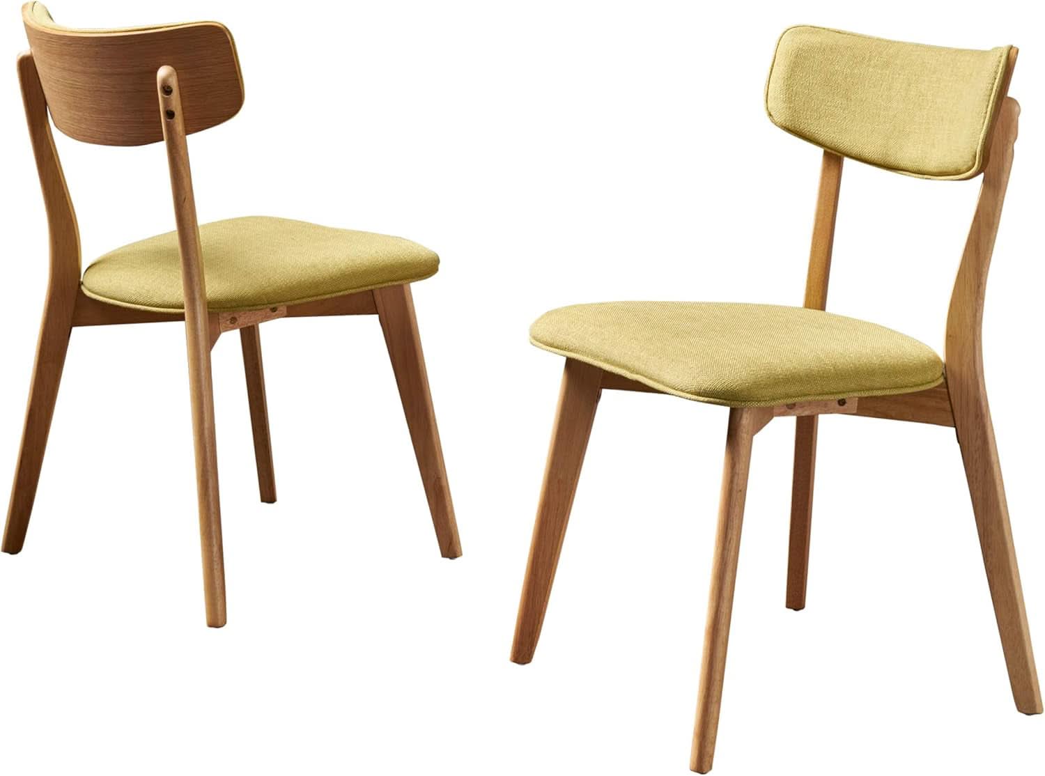 Mid Century Fabric Dining Chairs Set Of 2 In Green Tea