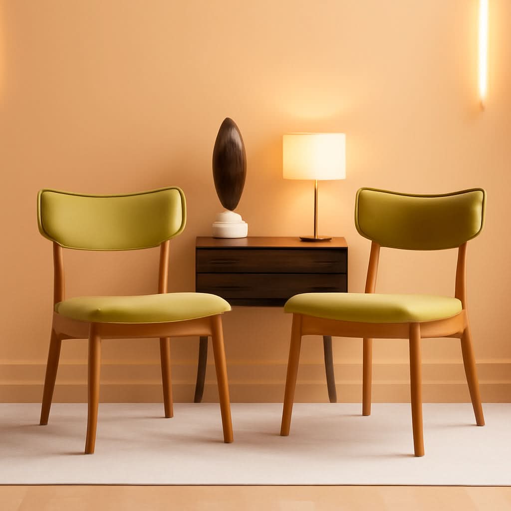 Mid Century Fabric Dining Chairs Set Of 2 In Green Tea