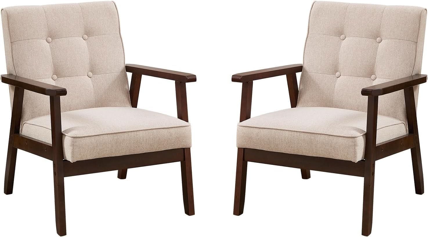 Mid-Century Fabric Upholstered Armchair Set Of Two