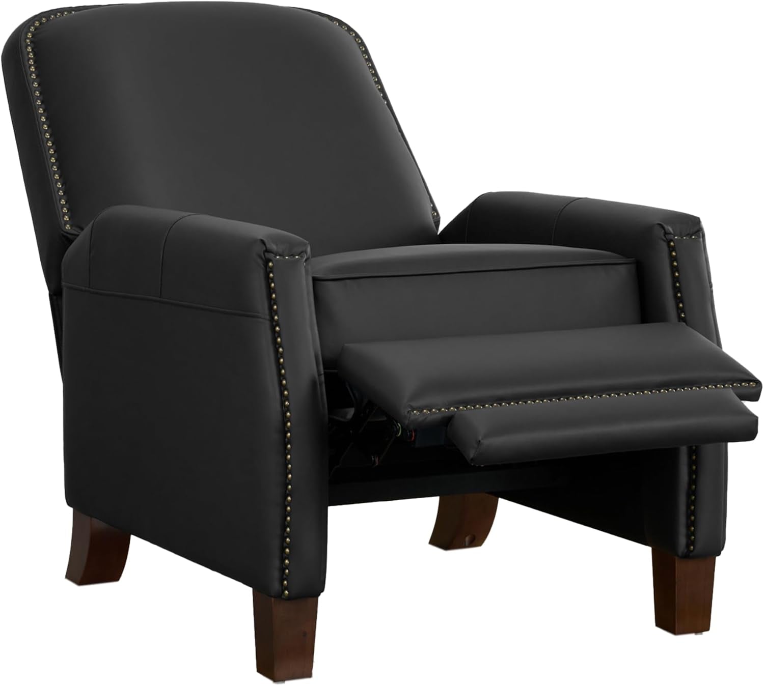 Mid Century Faux Leather Pushback Recliner Brass Trim