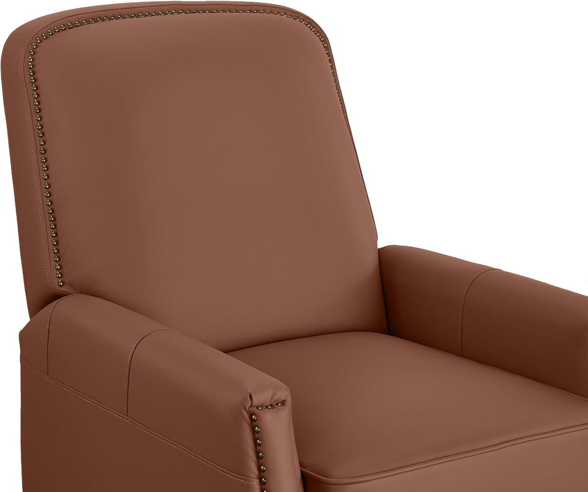 Mid-Century Faux Leather Recliner Chair Brown Nailhead Trim