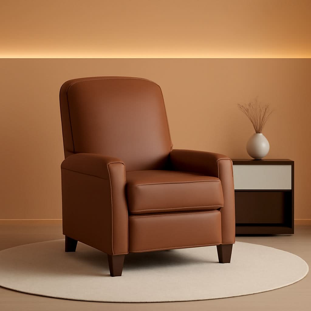 Mid-Century Faux Leather Recliner Chair Brown Nailhead Trim