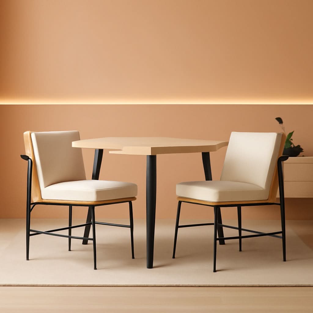 Mid Century Leather Dining Chairs Set Of 2 Cushioned Seats
