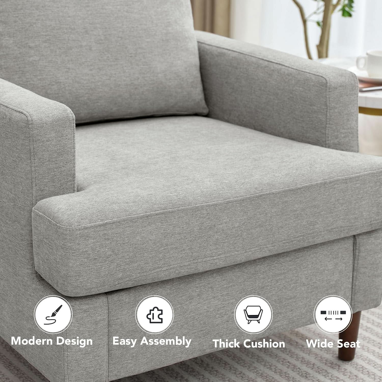 Mid Century Linen Grey Upholstered Accent Armchair
