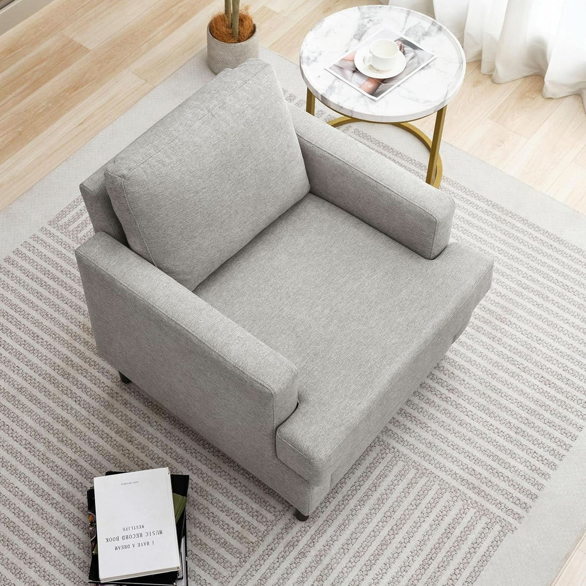 Mid Century Linen Grey Upholstered Accent Armchair