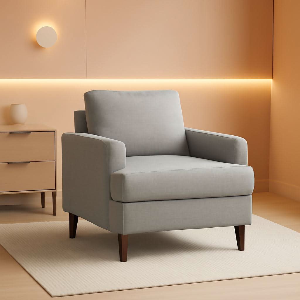 Mid Century Linen Grey Upholstered Accent Armchair