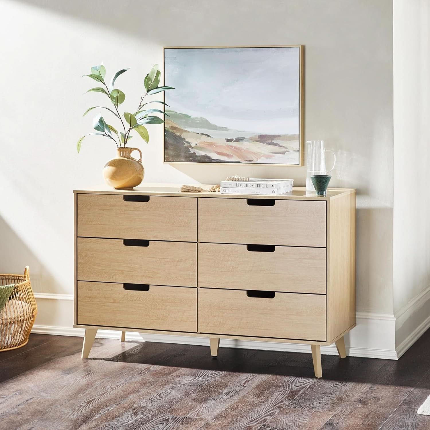 Mid-Century Modern 6-Drawer Dresser, 52 Inch Width