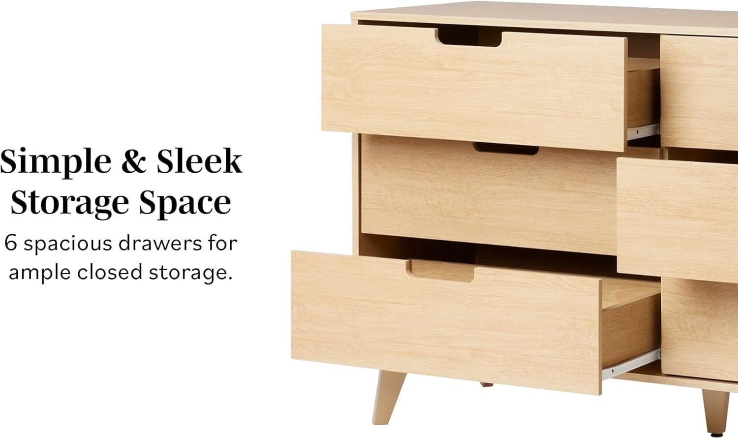 Mid-Century Modern 6-Drawer Dresser, 52 Inch Width