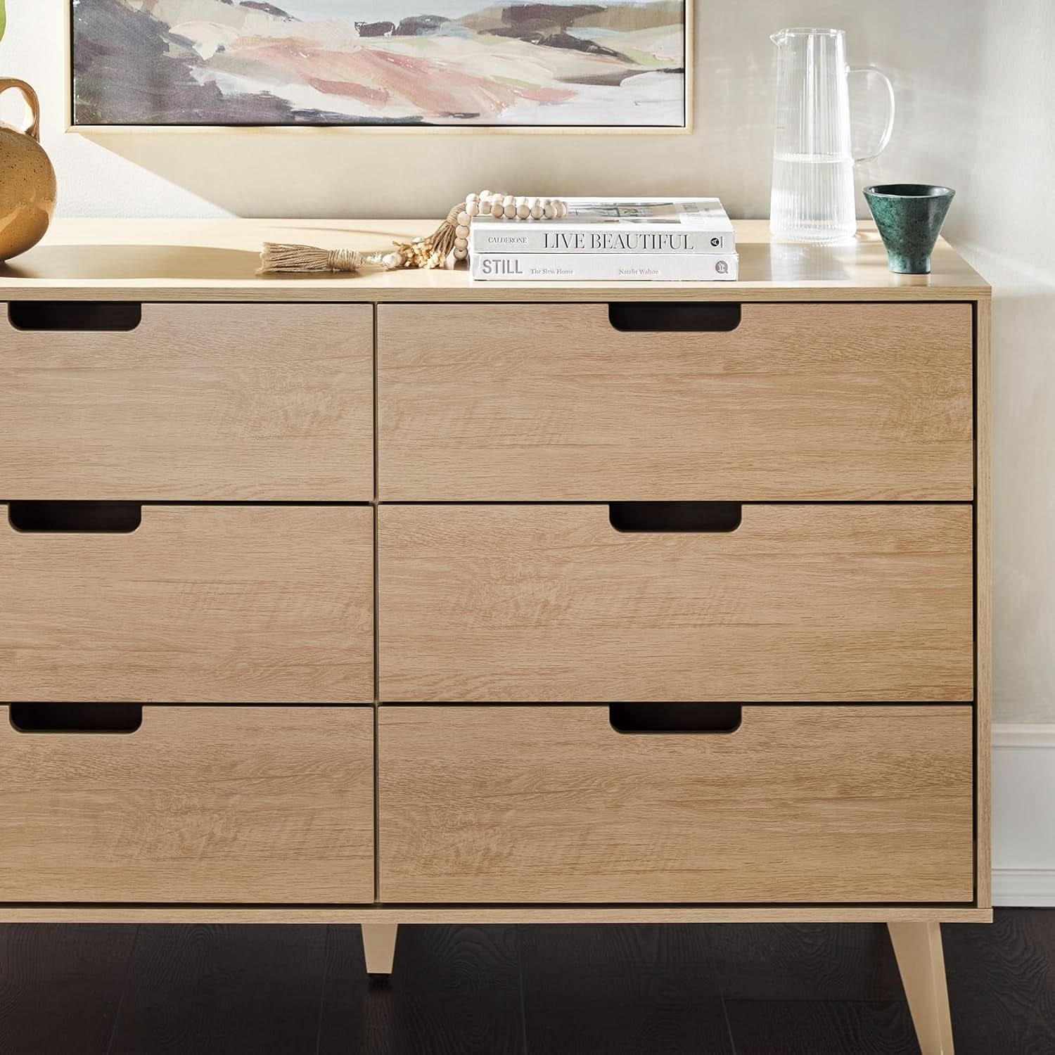 Mid-Century Modern 6-Drawer Dresser, 52 Inch Width
